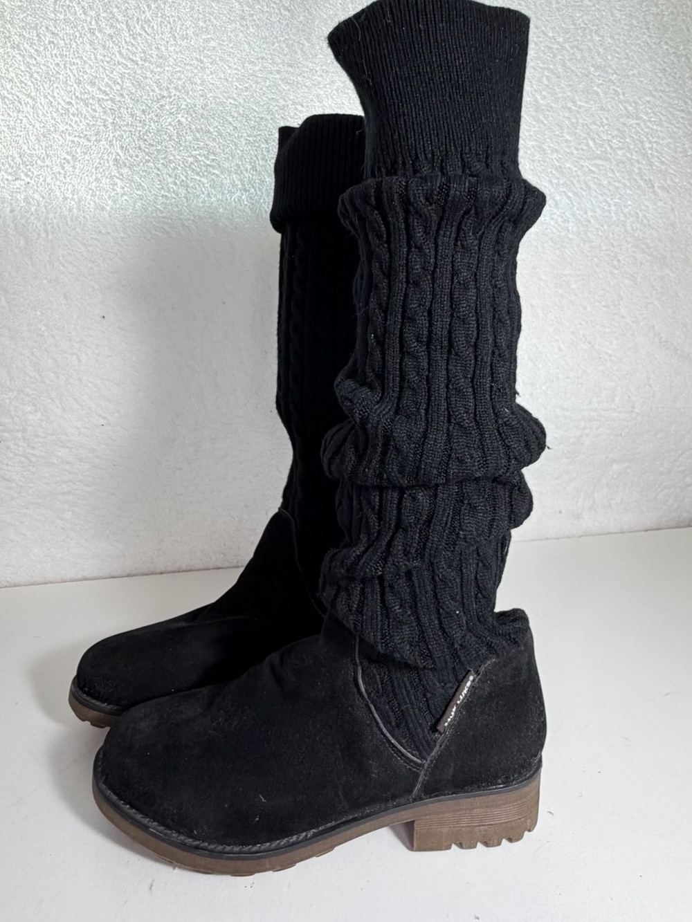 MUK LUKS Women’s 9 Tall Cable Knit Fold Over Winter Boots Black NWT